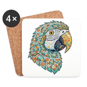 Colorful Flower Parrot Head - Coasters (set of 4) - white - Front