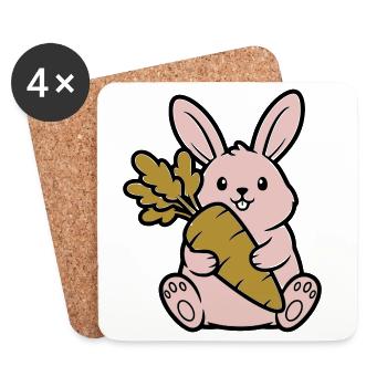 Bande dessinée du lapin mignon avec une carotte et une carotte - Dessous de verre (lot de 4) - blanc - Devant