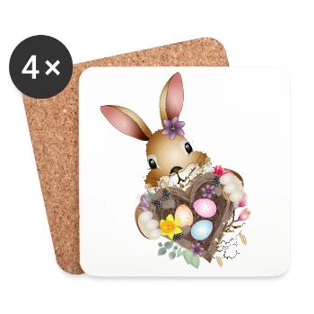 Un joli lapin de Pâques avec un cœur et un panier de Pâques - Dessous de verre (lot de 4) - blanc - Devant