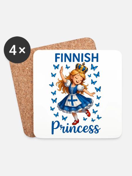 Princess Finland Blue Butterfly - Coasters (set of 4) - white