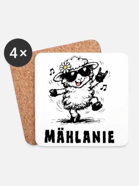 Mählanie – Lustiges Schaf Wortspiel Design - Untersetzer (4er-Set) - Weiß