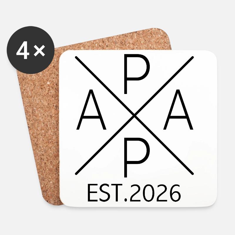 Papa Est 2026 T-Shirt | Papa New Dad Geschenk - Untersetzer (4er-Set) - Weiß
