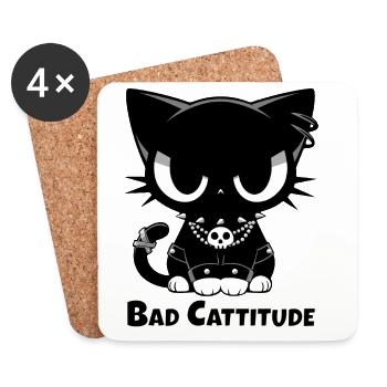 Bad Cattitude Goth Cat with Attitude - Coasters (set of 4) - white - Front