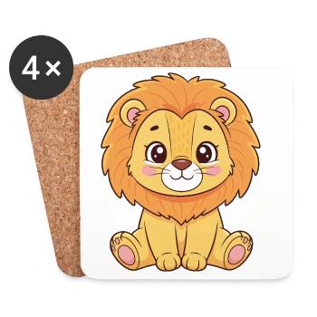 Cuddly lion cub cartoon - Coasters (set of 4) - white - Front