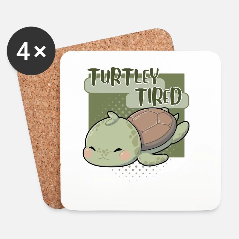 Turtley Tired – Müde Schildkröte - Untersetzer (4er-Set) - Weiß