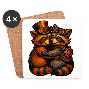 Steampunk Raccoon Cuddle - Coasters (set of 4) - white - Front
