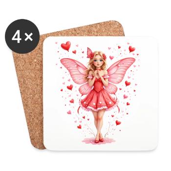 Fée rose avec des ailes de papillon - Dessous de verre (lot de 4) - blanc - Devant
