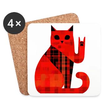 Motif à carreaux de chat rouge Moderne - Dessous de verre (lot de 4) - blanc - Devant