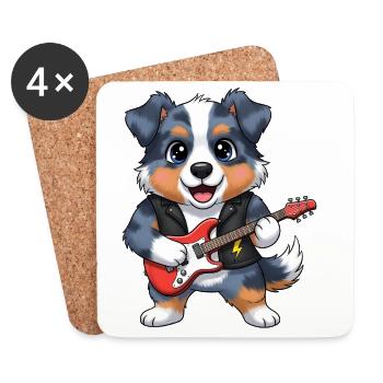 Rockender Hund mit Gitarre - Untersetzer (4er-Set) - Weiß - Vorne
