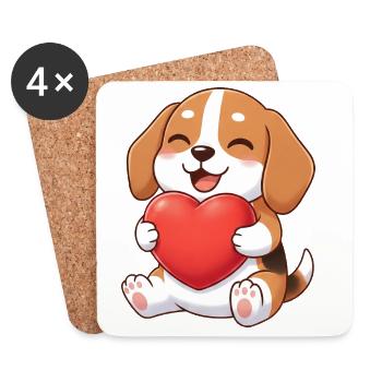 Süßer Beagle Hund Cartoon Herz Valentinstag - Untersetzer (4er-Set) - Weiß - Vorne