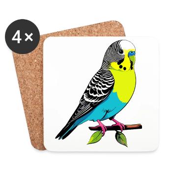 Bunter Papagei gelb blau Wellensittich auf Ast - Untersetzer (4er-Set) - Weiß - Vorne