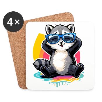 Relaxed raccoon with sunglasses - Coasters (set of 4) - white - Front