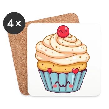 Gâteau Kawaii Cupcakes Kawaii Gâteau Kawaii - Dessous de verre (lot de 4) - blanc - Devant