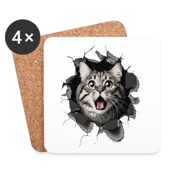 Katze erschrocken Mauer Durchbruch Risse  - Untersetzer (4er-Set) - Weiß - Vorne