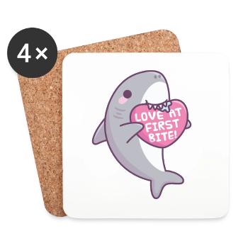 Amour mignon des requins à la première morsure Drôle de Valentine - Dessous de verre (lot de 4) - blanc - Devant