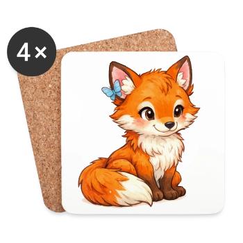 Flotter Fuchs mit Schmetterling - Untersetzer (4er-Set) - Weiß - Vorne