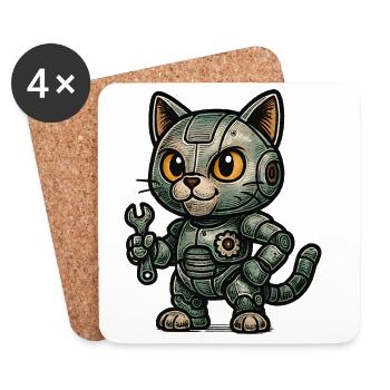 RoboCat rétro avec outils - Dessous de verre (lot de 4) - blanc - Devant