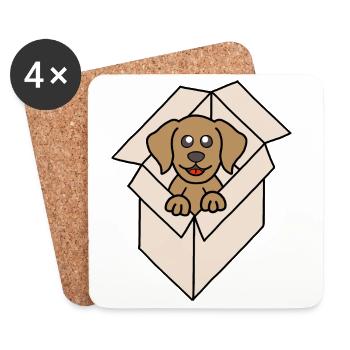 Cuddly dog in a box - Coasters (set of 4) - white - Front