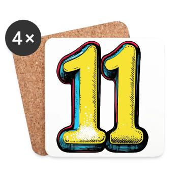 11 Zahl Bunt - Untersetzer (4er-Set) - Weiß - Vorne