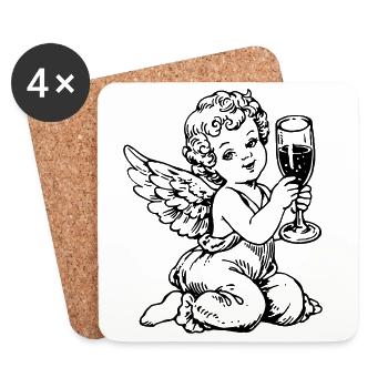 Sekt Engel – Cherub mit Sektglas Vintage - Coasters (set of 4) - white - Front