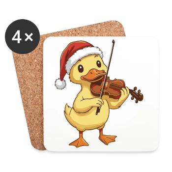 Oiseau canard de Noël jouant du violon - Dessous de verre (lot de 4) - blanc - Devant