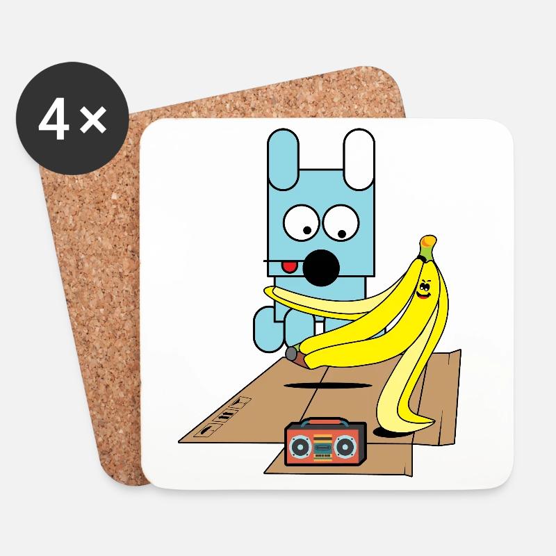Bananen-Boogie-Welpe - Untersetzer (4er-Set) - Weiß