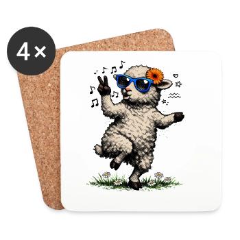 Lamb with sunglasses & flowers - Coasters (set of 4) - white - Front