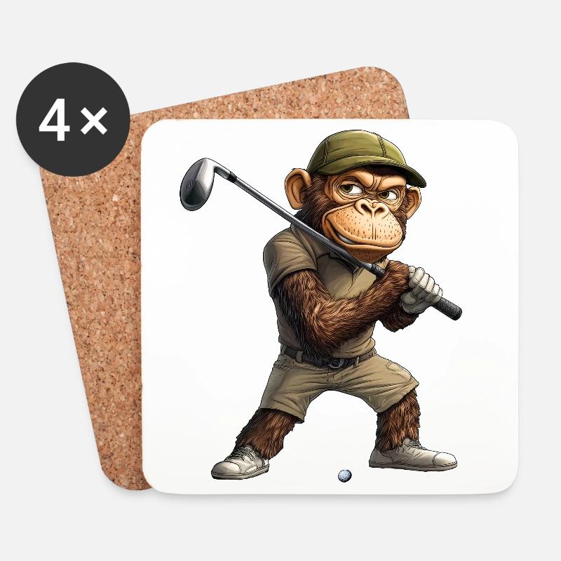 Affen Golf / Golfer Affe - Untersetzer (4er-Set) - Weiß