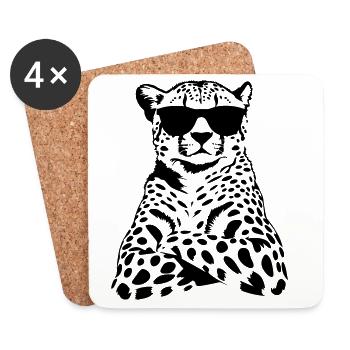 Leopard Chef Sunglasses Black & White Motif - Coasters (set of 4) - white - Front