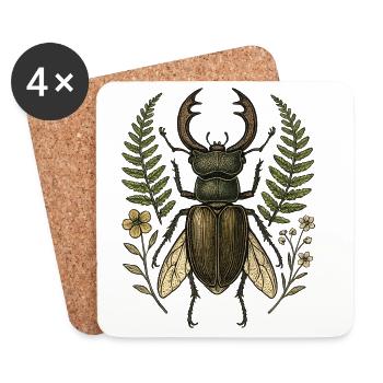 Hirschkäfer Blattwerk Print - Untersetzer (4er-Set) - Weiß - Vorne