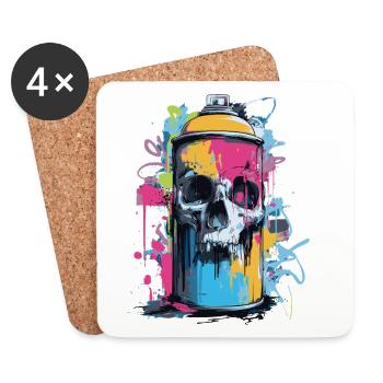 Totenkopf Graffiti Spraydose - Untersetzer (4er-Set) - Weiß - Vorne