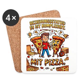 Relationship status It's complicated with pizza - Coasters (set of 4) - white - Front
