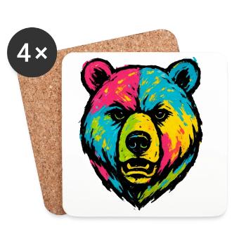 Bear Badly Licked Pop Art - Coasters (set of 4) - white - Front