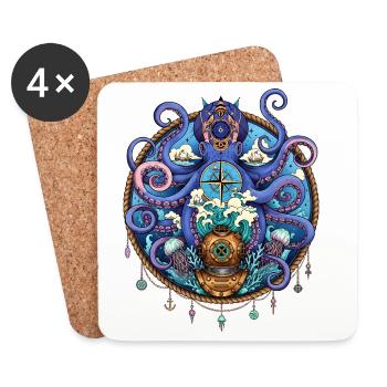 Nautical Squid Compass - Coasters (set of 4) - white - Front