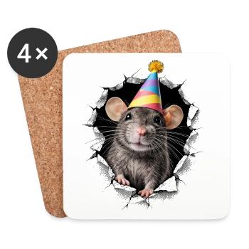 Party Mouse – Cool Photo Mouse with Party Hat - Coasters (set of 4) - white - Front