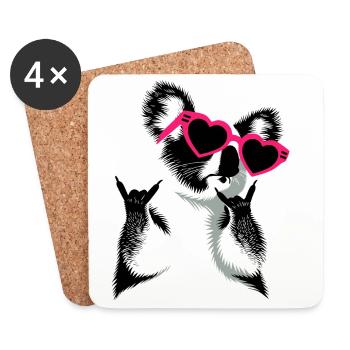 Koala mit Herzbrille Rockhandzeichen - Untersetzer (4er-Set) - Weiß - Vorne