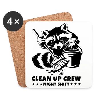 Clean Up Crew – Night Shift Raccoon - Coasters (set of 4) - white - Front