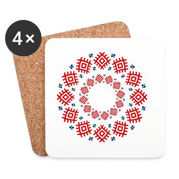 Ukrainisches Ethno-Ornament - Traditionelle rote u - Untersetzer (4er-Set) - Weiß - Vorne