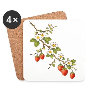 Erdbeerzweig mit Blüten Illustration - Untersetzer (4er-Set) - Weiß - Vorne