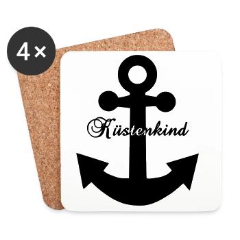 Küstenkind Anker - Maritimes Design Nordsee Liebe  - Untersetzer (4er-Set) - Weiß - Vorne
