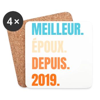 Meilleur Époux Depuis 2019 Cadeau Mari - Dessous de verre (lot de 4) - blanc - Devant