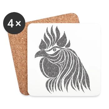 Chicken Fans - Rooster - Rooster - Flower Chicken - Organic - Coasters (set of 4) - white - Front