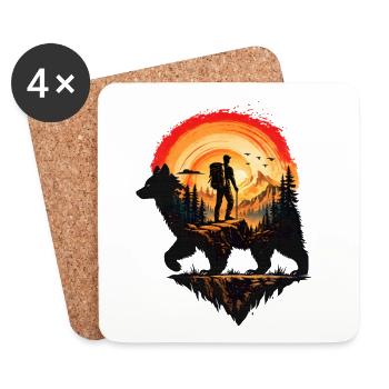 Wanderer und Bär bei Sonnenuntergang - Untersetzer (4er-Set) - Weiß - Vorne