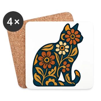 Floral cat silhouette in warmth - Coasters (set of 4) - white - Front