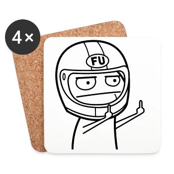 FU Meme mit Motorradhelm (Farbe änderbar) - Untersetzer (4er-Set) - Weiß - Vorne