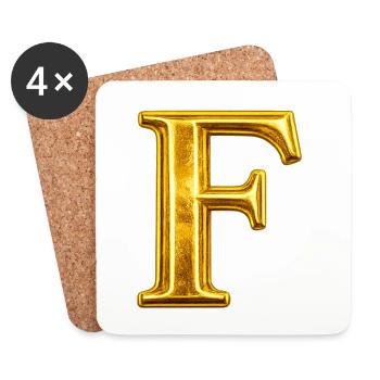 Ornement doré lettre F - Dessous de verre (lot de 4) - blanc - Devant