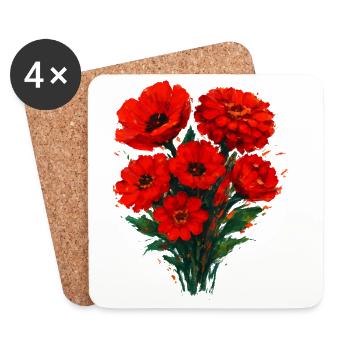 Rote Mohnblüten Aquarell - Untersetzer (4er-Set) - Weiß - Vorne