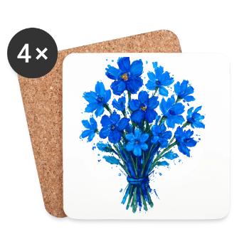 Blaues Aquarellbouquet - Untersetzer (4er-Set) - Weiß - Vorne