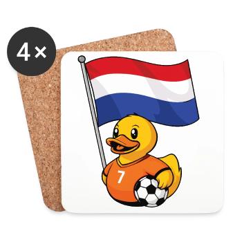 Le canard des fans de football néerlandais avec drapeau, Pays-Bas - Dessous de verre (lot de 4) - blanc - Devant