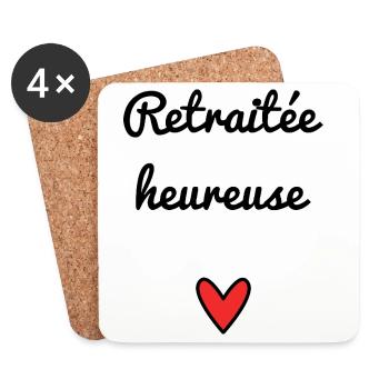 RETRAITEE. RETRAITE. BONNE RETRAITE. ANNIVERSAIRE. - Dessous de verre (lot de 4) - blanc - Devant